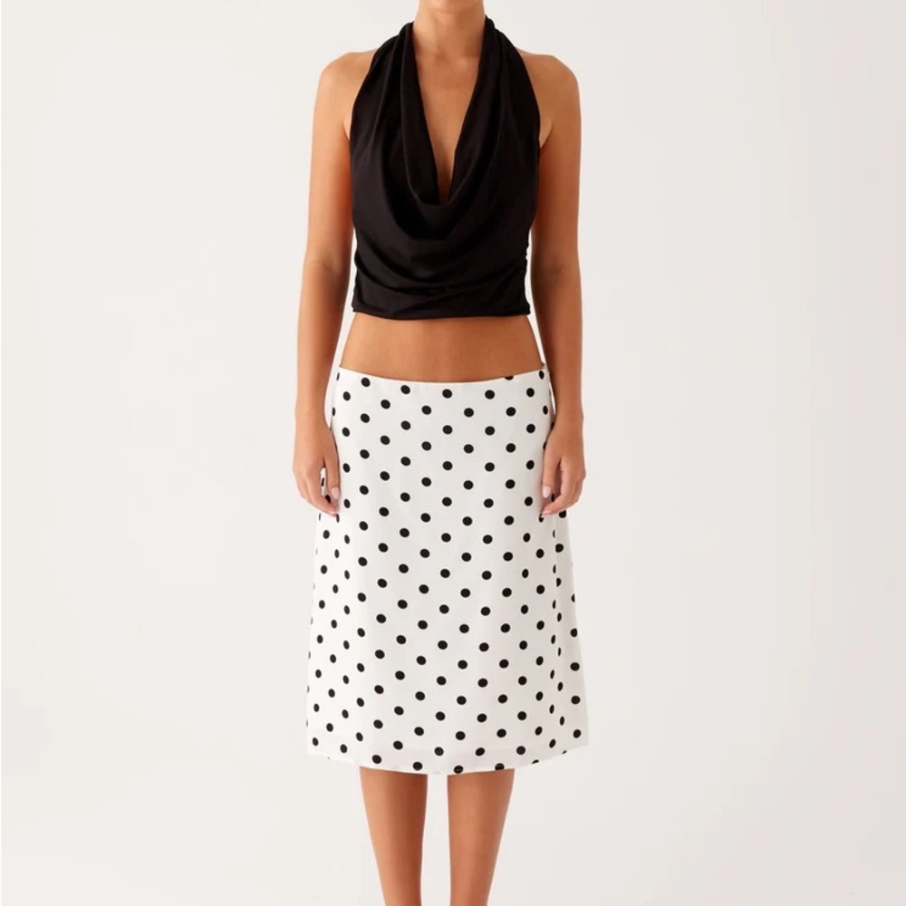 Peppermayo NWT Evoke Black and White Polka Dot Chiffon Skirt XL US 10/AUS 14